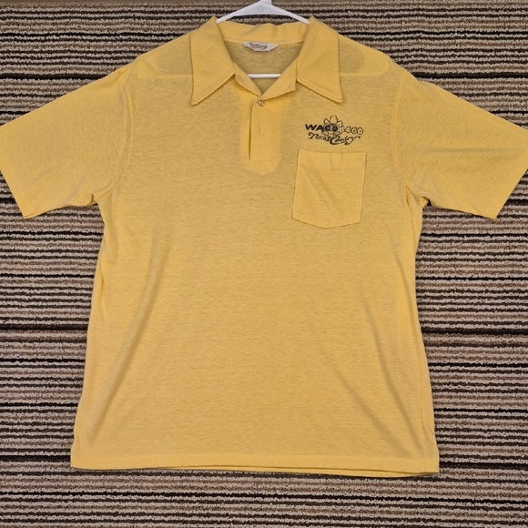 WACO 1460 Texas Country Western Pastel Yellow USA Large Mens Polo Shirt VTG RARE - Picture 1 of 8